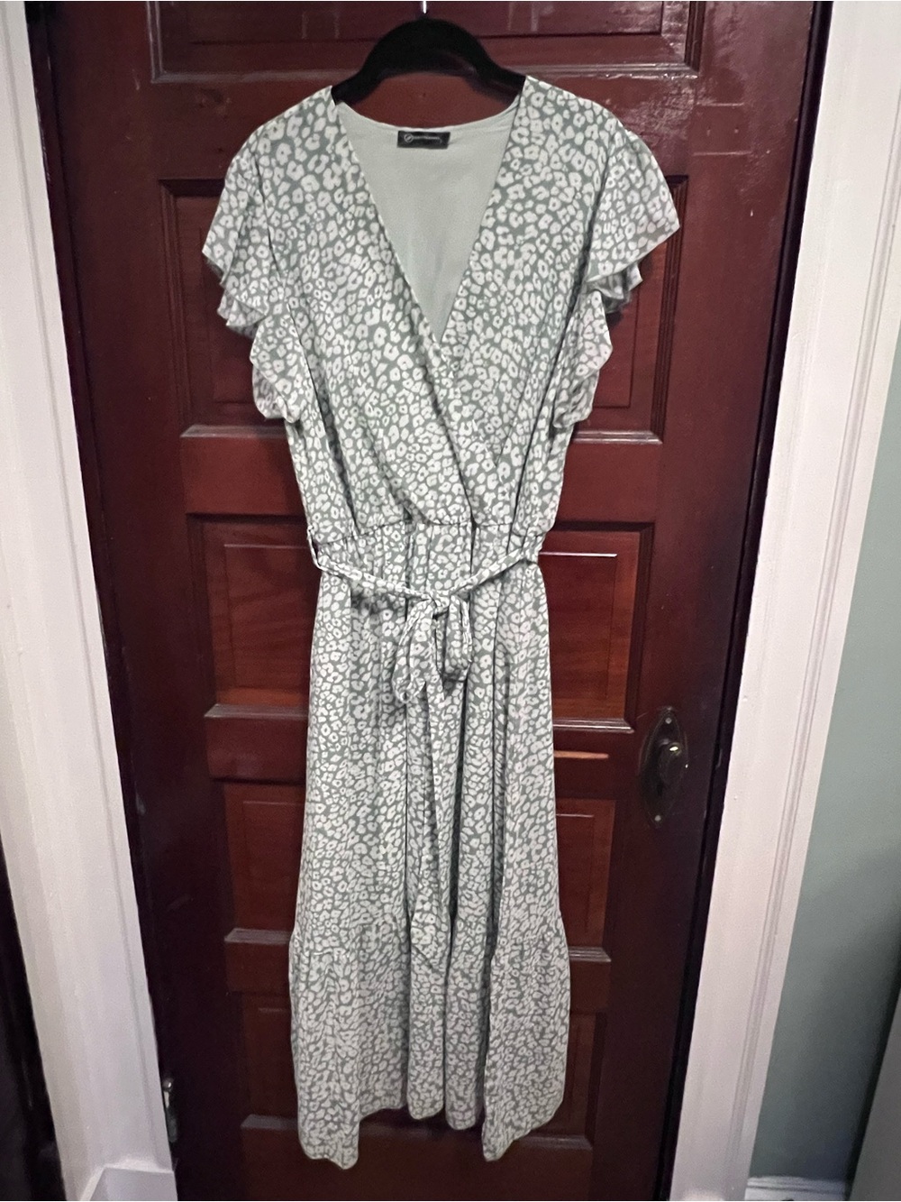 Sage Green Floral Wrap Maxi Dress with Tie Waist